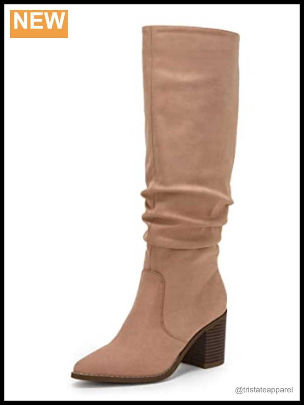 Faux Suede Chunky Heel Knee High Boots Side Zipper Pointed Toe Women Tall